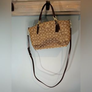 Coach Signature Canvas Small Kelsey Satchel Handbag with Leather Crossbody Strap